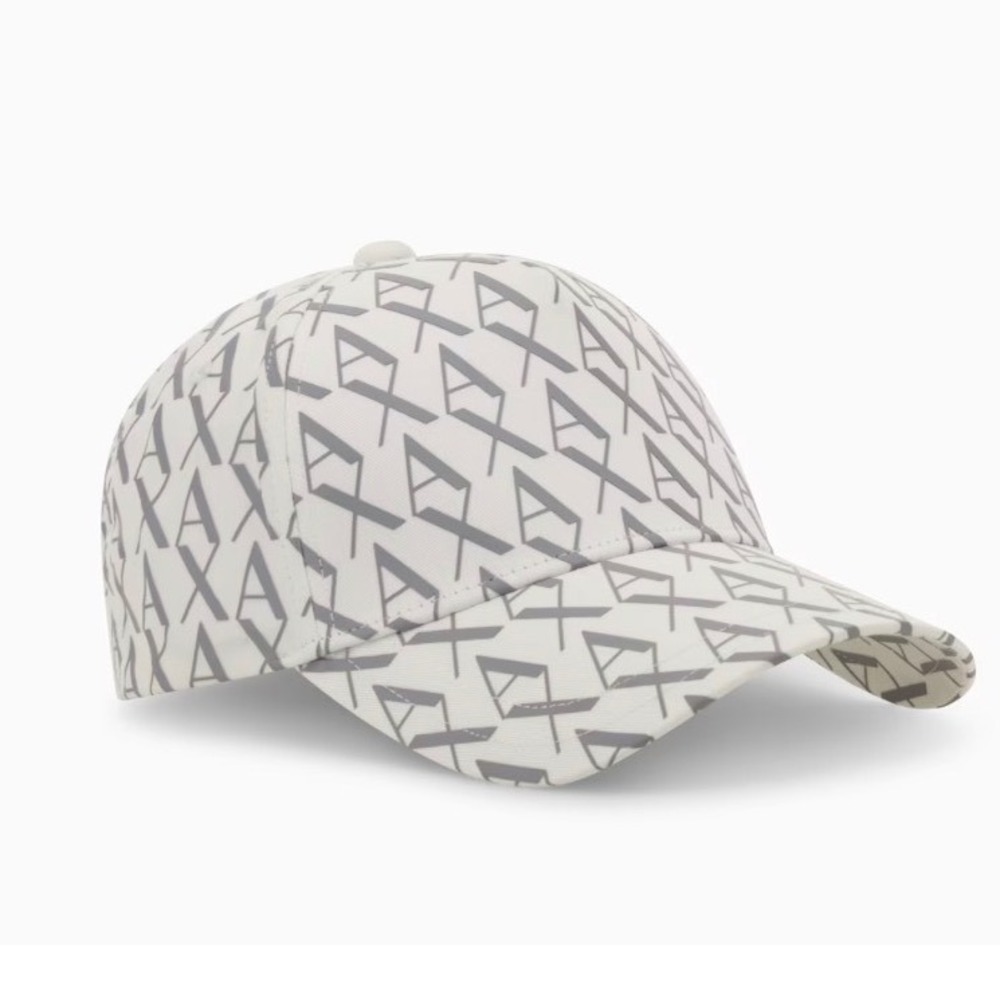 Armani Exchange AX Monogram Logo Snapback Baseball Cap Cream Grey